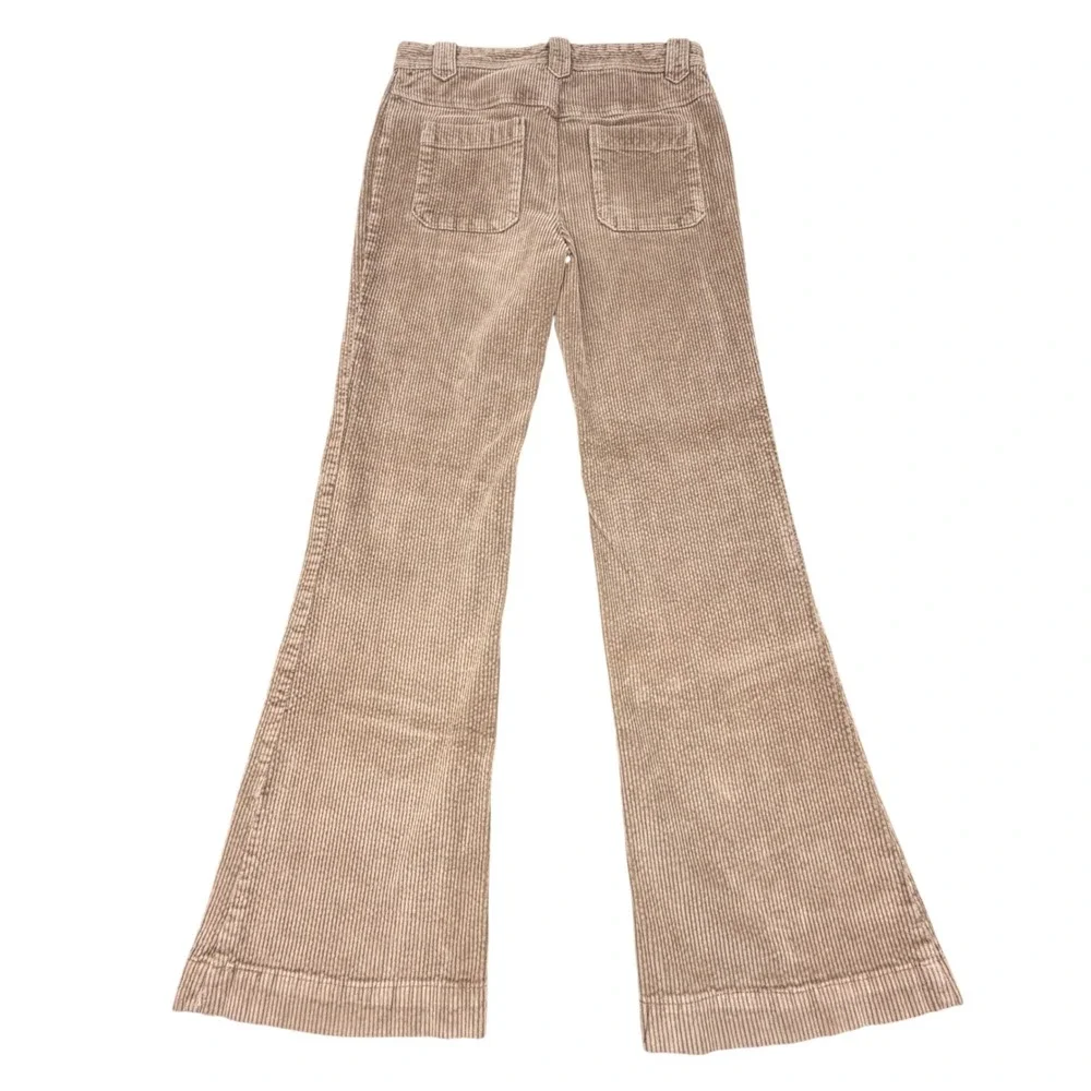 Free People Tan Corduroy Flare Pants Brown Boho Patch Pocket Size 4
